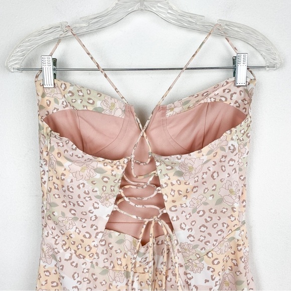 Et Clet Animal & Floral Print Lace Up Back Mini Dress Sz M - Picture 6 of 10